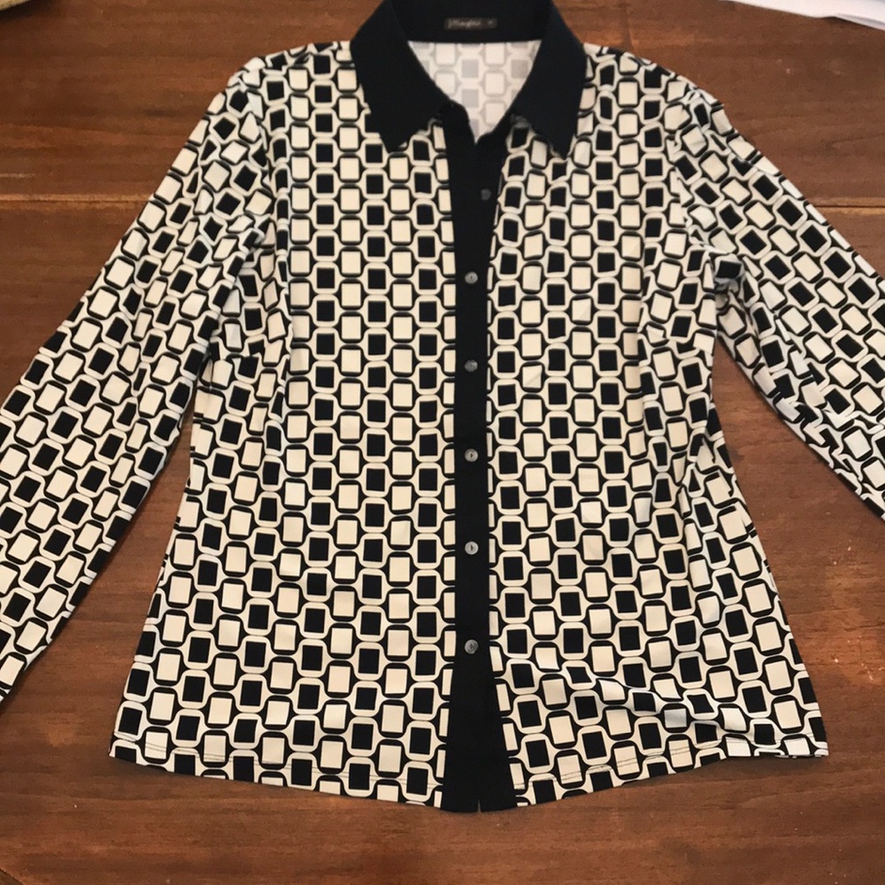J McLaughlin black and white pattern top
